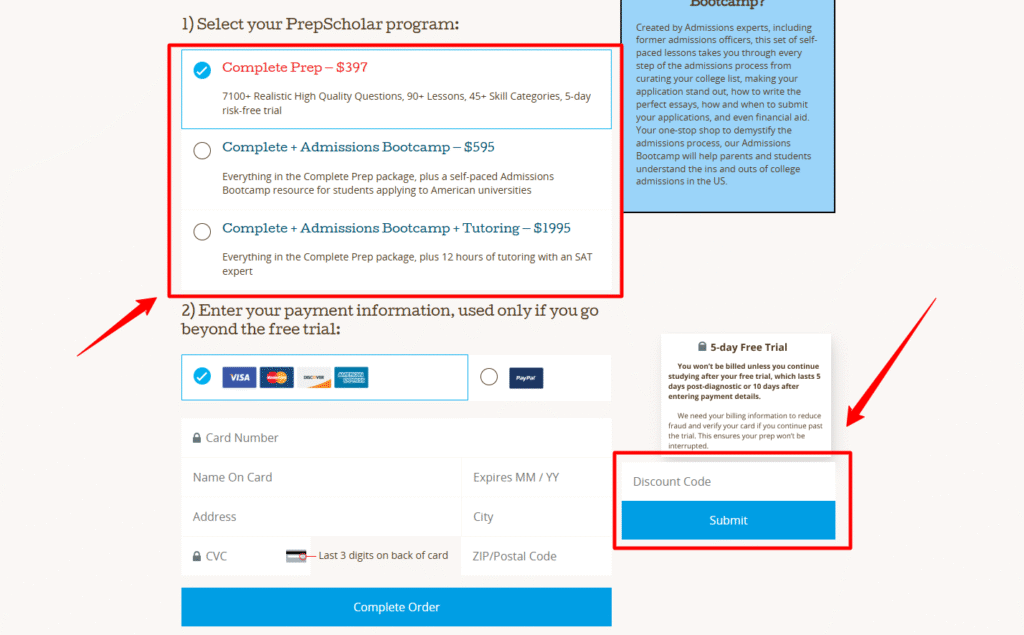 PrepScholar Coupon Section