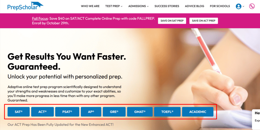 PrepScholar Homepage