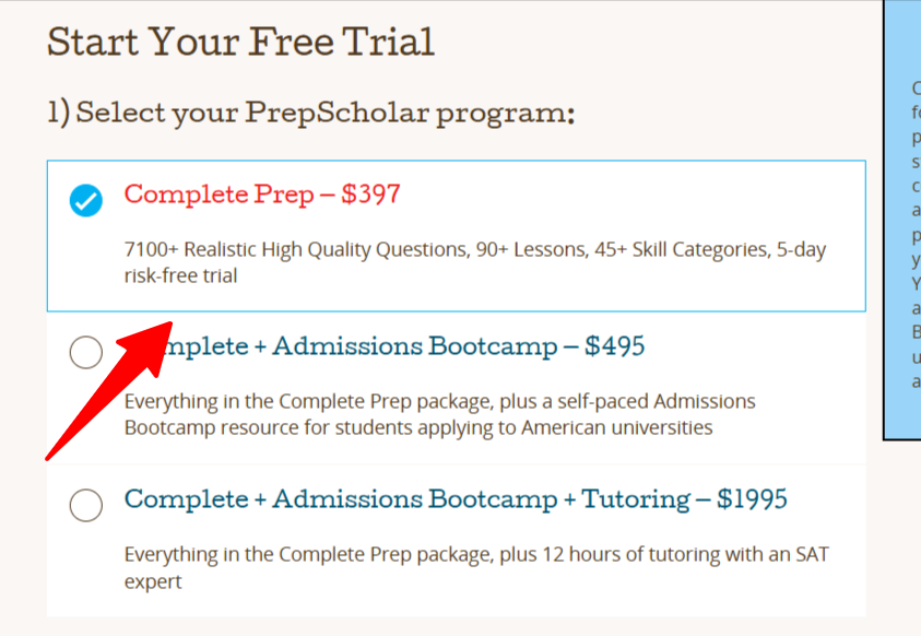 PrepScholar free trial offer