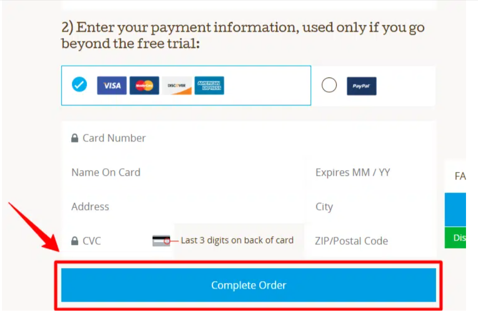 enter payment details on the checkout page